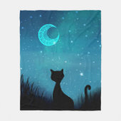Couverture Polaire Chat nuit étoilée (Devant)