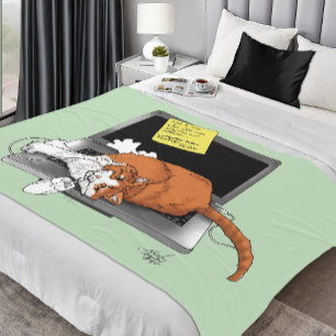 Couverture Polaire Chat Orange Drôle Ordinateur Portable Vert Travail