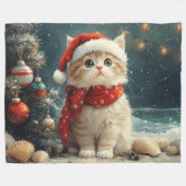 Couverture Polaire Chat Persan Noël Vintage Plage (Devant (Horizontal))