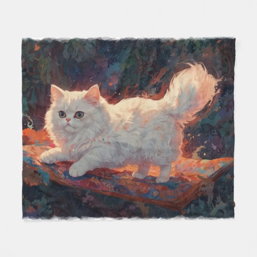 Couverture Polaire Chat persan sur un tapis volant (Devant (Horizontal))