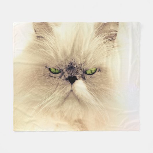 Couverture Polaire Chat Perse Blanc Oeil Vert (Devant (Horizontal))