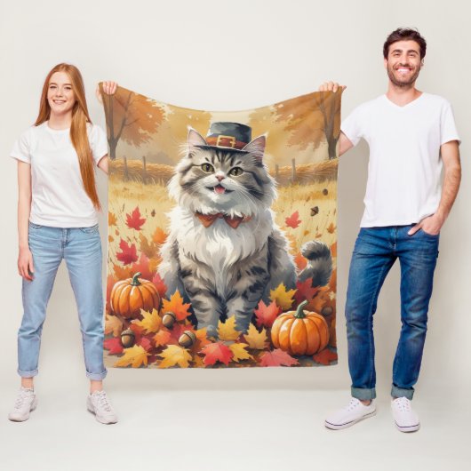 Couverture Polaire Chat Perse En Automne Feuilles Thanksgiving Art (En situation)
