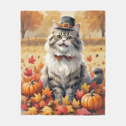 Couverture Polaire Chat Perse En Automne Feuilles Thanksgiving Art (Devant)