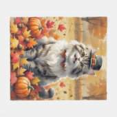 Couverture Polaire Chat Perse En Automne Feuilles Thanksgiving Art (Devant (Horizontal))