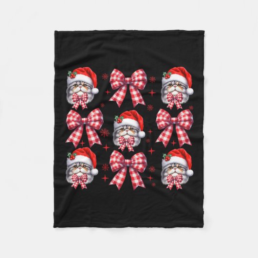 Couverture Polaire Chat Perse mignon Rouge Plaid Coquette Bow Noël (Devant)