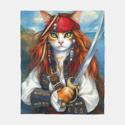 Couverture Polaire Chat pirate de Swashbuckler | Imaginaire Caractère (Devant)
