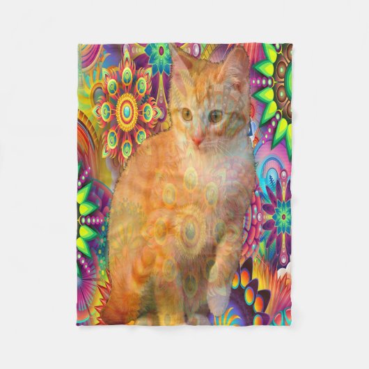 Couverture Polaire Chat Psychedélique Tie Dye (Devant)