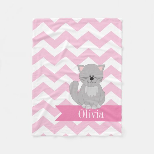 Couverture Polaire Chat rose personnalisé de Chevron (Devant)