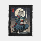 Couverture Polaire Chat Samurai Japonais Retro Chat Fighter Moon Ukiy (Devant)
