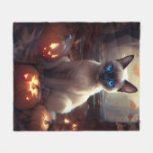 Couverture Polaire Chat Siamais Halloween Avec Peur Citrouille (Devant (Horizontal))