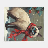 Couverture Polaire Chat siamois à Noël de neige (Devant (Horizontal))