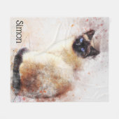 Couverture Polaire Chat siamois d'aquarelle à la mode personnalisé (Devant (Horizontal))
