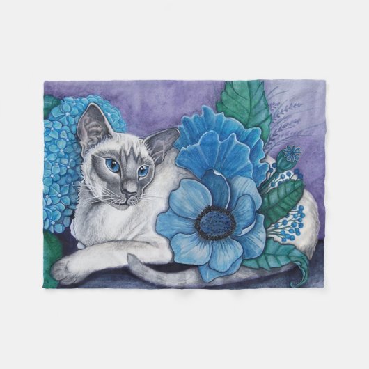 Couverture Polaire Chat siamois de point bleu (Devant (Horizontal))