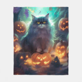 Couverture Polaire Chat Sibérien D'Halloween Avec Peur Citrouille (Devant)