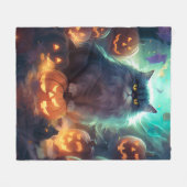 Couverture Polaire Chat Sibérien D'Halloween Avec Peur Citrouille (Devant (Horizontal))