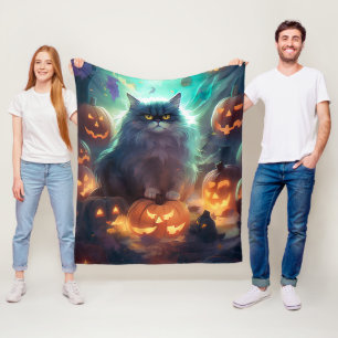 Couverture Polaire Chat Sibérien Halloween Avec Des Citrouilles Effra
