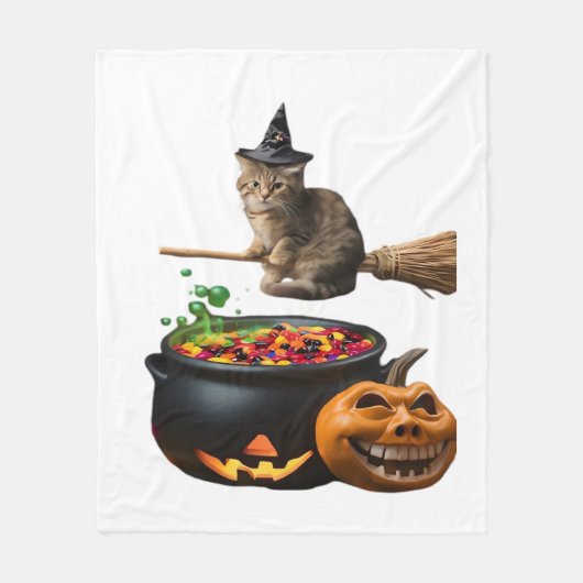 Couverture Polaire Chat sur un bâton de brosse à Halloween. T-shirt c (Devant)