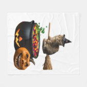 Couverture Polaire Chat sur un bâton de brosse à Halloween. T-shirt c (Devant (Horizontal))