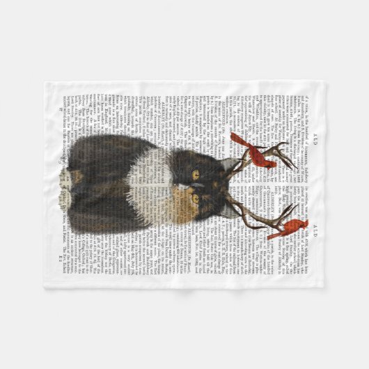 Couverture Polaire Chat Tortoiseshell avec Antlers et Red Birds (Devant (Horizontal))