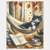 Couverture Polaire Chat Tuxedo noir et blanc Dreaming of Adventure (Devant)