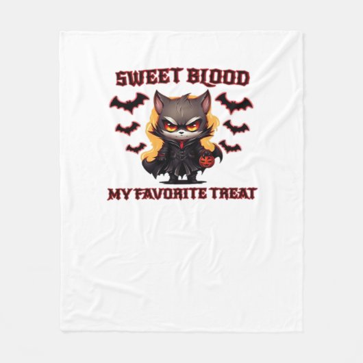 Couverture Polaire Chat Vampire en colère Craves Sweet Halloween sang (Devant)