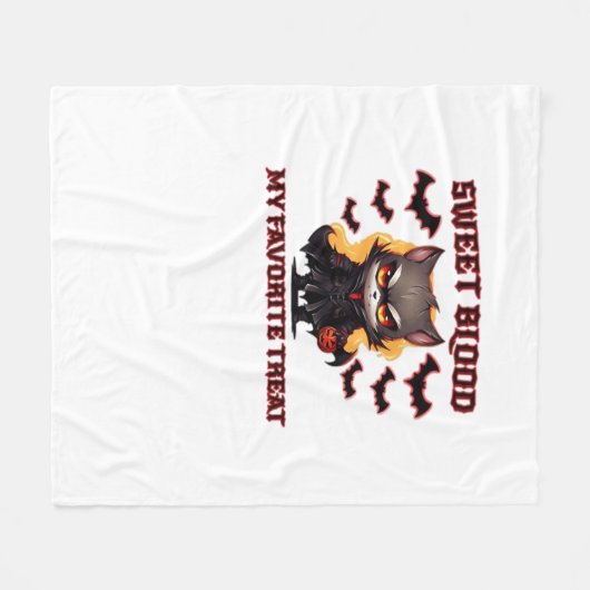 Couverture Polaire Chat Vampire en colère Craves Sweet Halloween sang (Devant (Horizontal))
