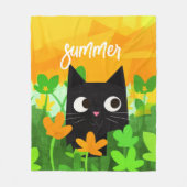Couverture Polaire Chat vert Orange Floral Noir Personnalisé (Devant)