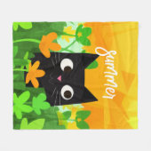 Couverture Polaire Chat vert Orange Floral Noir Personnalisé (Devant (Horizontal))