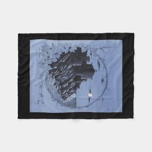 Couverture Polaire "Château médiéval en bleu" (Devant (Horizontal))