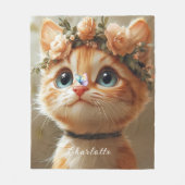 Couverture Polaire Chaton adorable Fleurs roses jolies Papillon (Devant)