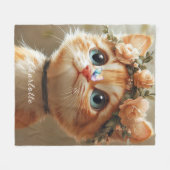 Couverture Polaire Chaton adorable Fleurs roses jolies Papillon (Devant (Horizontal))
