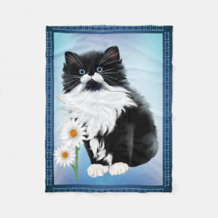 Couverture Polaire Chaton FaceKitten de smoking et marguerite