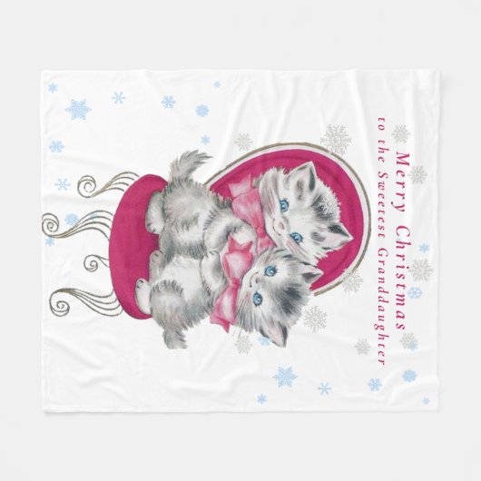Couverture Polaire Chatons gris mignonne Chatte rose Chatte de Noël F (Devant (Horizontal))