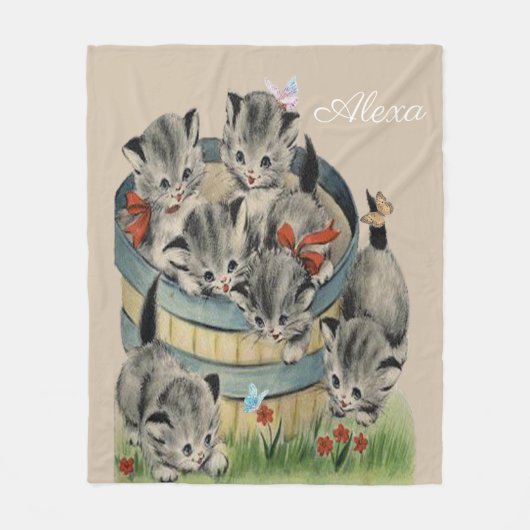 Couverture Polaire Chatons Gris Tabby Adorables Dans Un Panier Avec P (Devant)