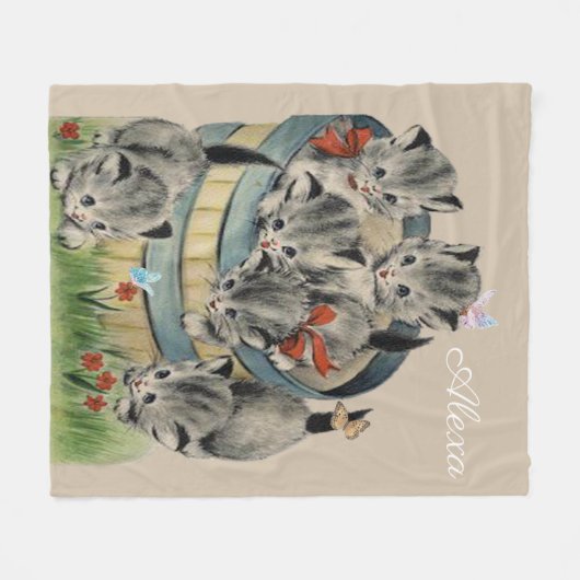 Couverture Polaire Chatons Gris Tabby Adorables Dans Un Panier Avec P (Devant (Horizontal))