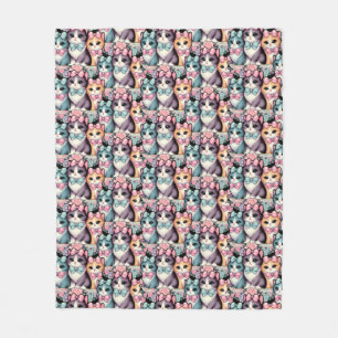 Couverture Polaire Chatons vintages portant des vaches
