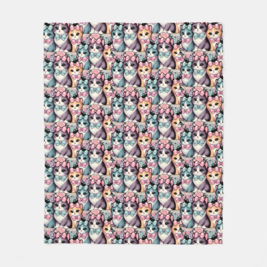 Couverture Polaire Chatons vintages portant des vaches (Devant)