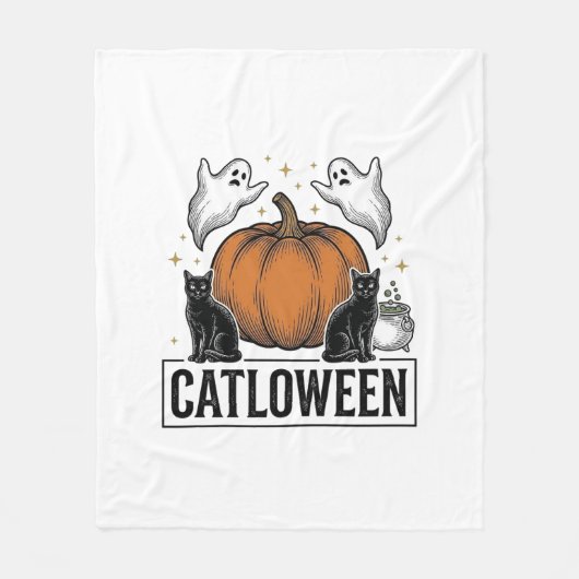 Couverture Polaire Chatoween Chat Noir Fantôme Halloween Conception V (Devant)