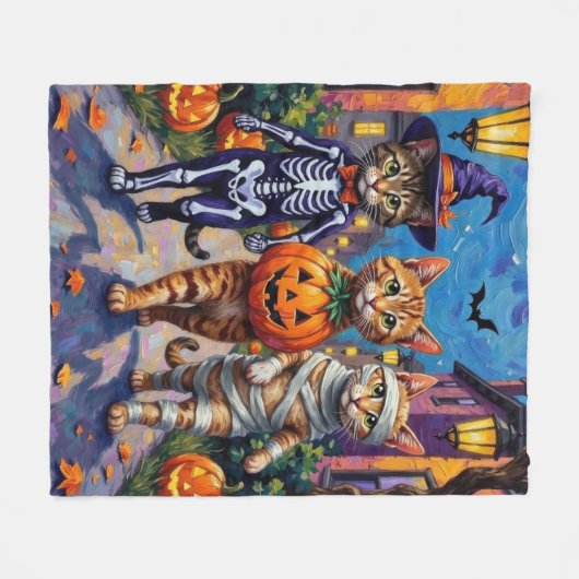 Couverture Polaire Chats abyssiniens - Trick ou traitement en Hallowe (Devant (Horizontal))