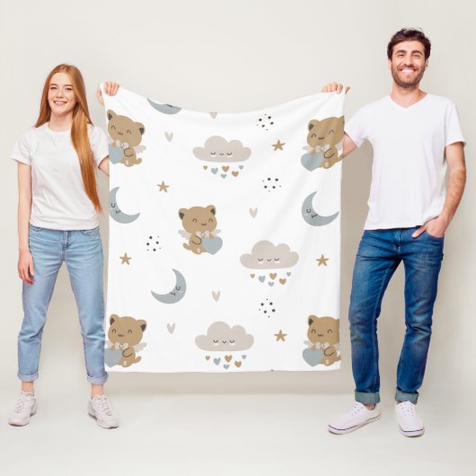 Couverture Polaire Chats anges Kawaii et nuages (1) (En situation)