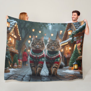 Couverture Polaire Chats Angora Turcs Noël Neige Fêtes