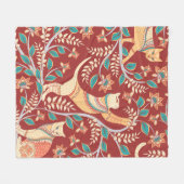 Couverture Polaire Chats avec ornements, branches avec fleurs et feui (Devant (Horizontal))