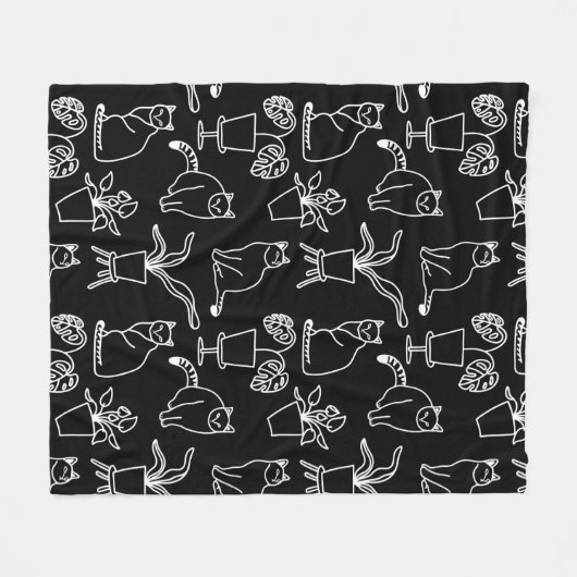 Couverture Polaire Chats blancs en noir (Devant (Horizontal))