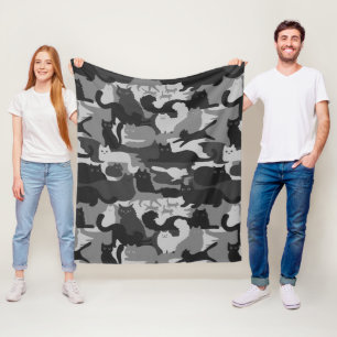 Couverture Polaire Chats Camouflés Gris Motif Chats Kitty Gris Camo