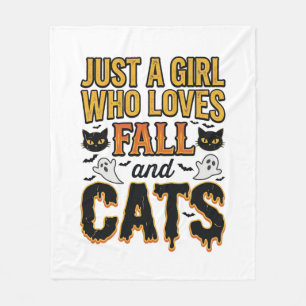 Couverture Polaire Chats d'automne fille d'Halloween Graphisme vintag