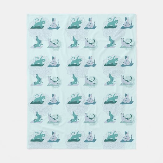 Couverture Polaire Chats de yoga vert (Devant)