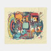 Couverture Polaire Chats du milieu du siècle avec disques rétro et TV (Devant (Horizontal))