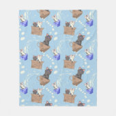 Couverture Polaire Chats en boîte et gouttes de lait sur bleu (Devant)