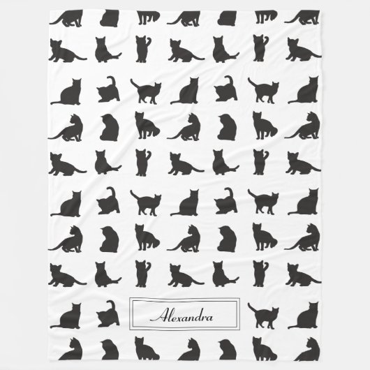Couverture Polaire Chats en Silhouette noire Motif avec prénom (Devant)