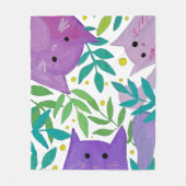Couverture Polaire Chats et branches - violet et vert (Devant)